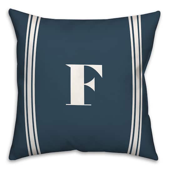 Navy Striped Monogram Throw Pillow